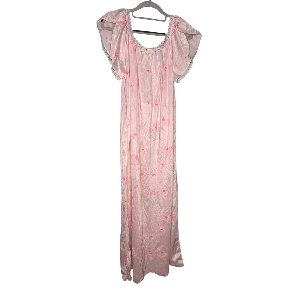 Vintage‎ miss diva pink floral long sweeping maxi nightgown muumuu